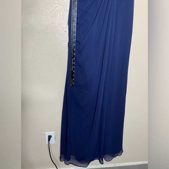 Davids Bridal faux wrap pleated chiffon maxi v neck dress marine navy - Picture 12 of 14